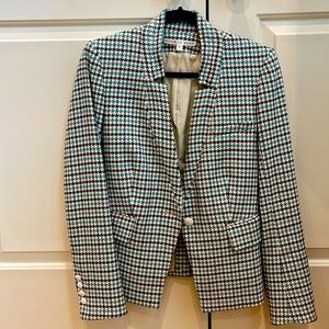 Veronica beard houndstooth jacket in light and dark blues with white buttons